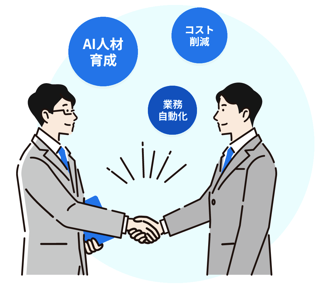 AI人材育成・コスト削減・業務自動化を表す商談イラスト